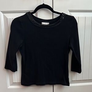 Petite Sophisticate Black 3/4 Sleeve Top with Sequin Trim